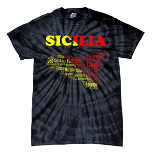 Sicily Souvenir With Map And Names Of Sicilian Cities Italy Tie-Dye T-Shirt