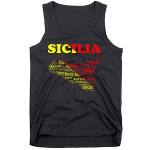 Sicily Souvenir With Map And Names Of Sicilian Cities Italy Tank Top