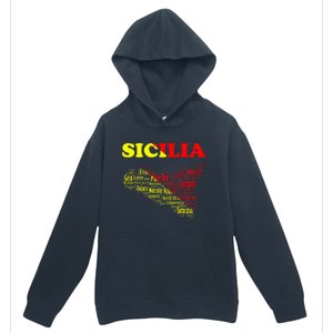 Sicily Souvenir With Map And Names Of Sicilian Cities Italy Urban Pullover Hoodie