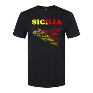 Sicily Souvenir With Map And Names Of Sicilian Cities Italy Softstyle CVC T-Shirt