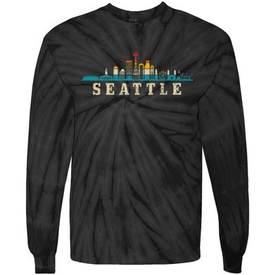 Seattle Skyline Washington Vintage Pride Retro Tie-Dye Long Sleeve Shirt