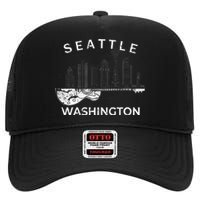 Seattle Souvenir Washington Music Electric Guitar High Crown Mesh Back Trucker Hat