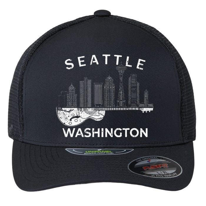 Seattle Souvenir Washington Music Electric Guitar Flexfit Unipanel Trucker Cap