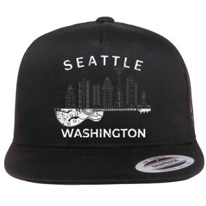 Seattle Souvenir Washington Music Electric Guitar Flat Bill Trucker Hat