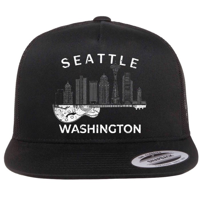 Seattle Souvenir Washington Music Electric Guitar Flat Bill Trucker Hat