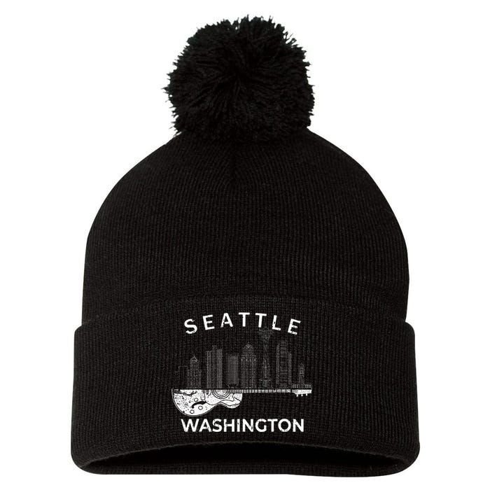 Seattle Souvenir Washington Music Electric Guitar Pom Pom 12in Knit Beanie