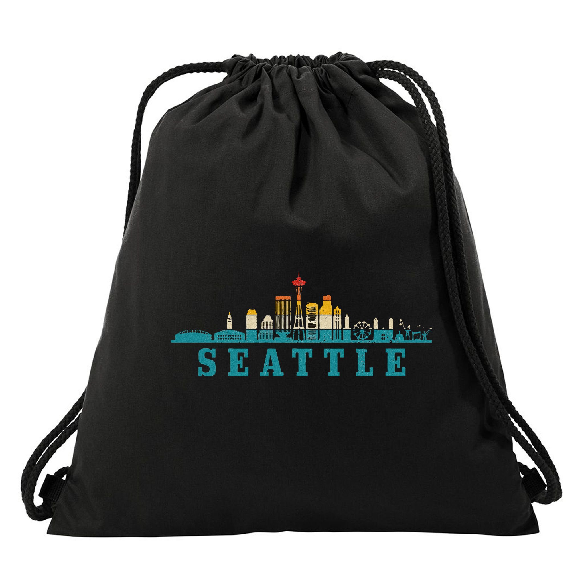 Seattle Skyline Washington Vintage Pride Retro Drawstring Bag