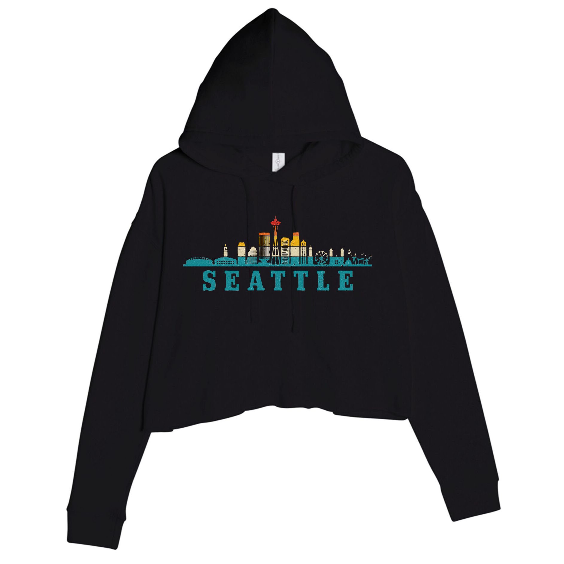 Seattle Skyline Washington Vintage Pride Retro Crop Fleece Hoodie