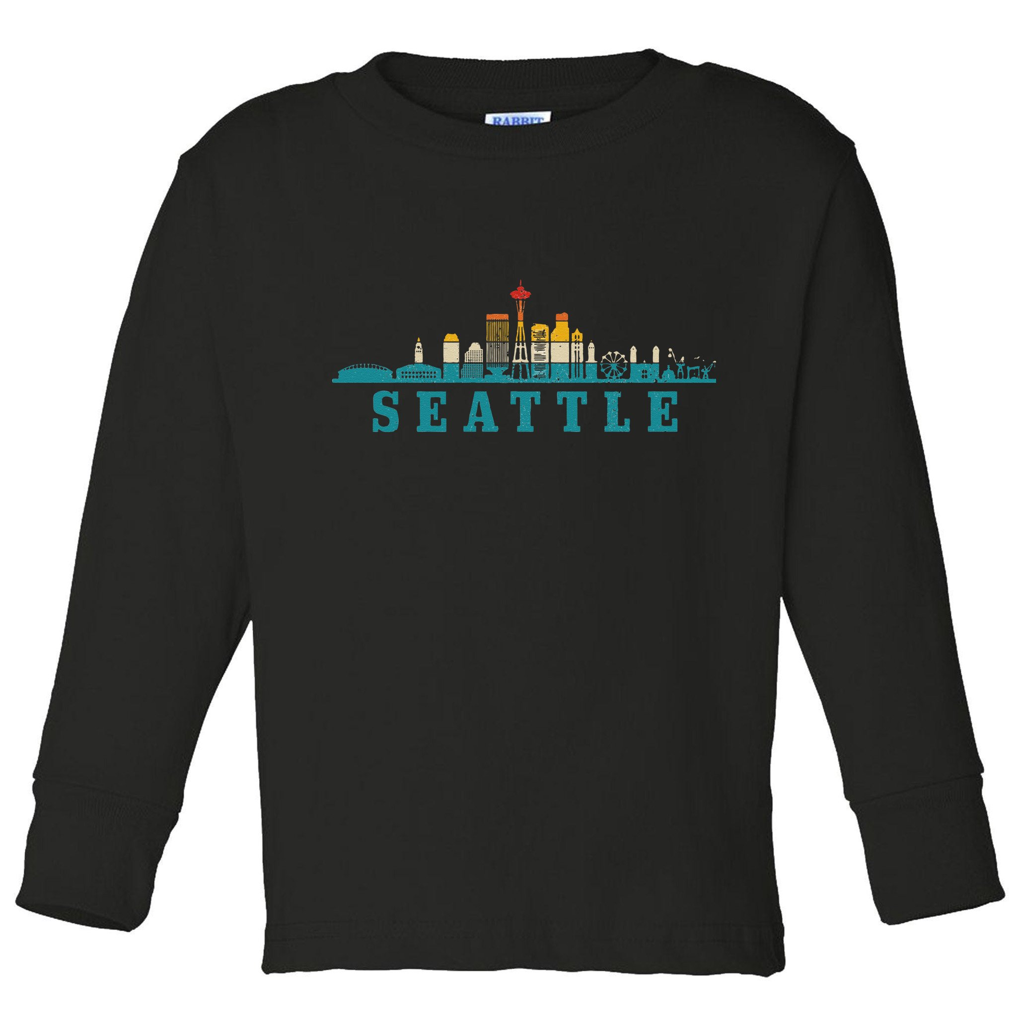 Seattle Skyline Washington Vintage Pride Retro Toddler Long Sleeve Shirt