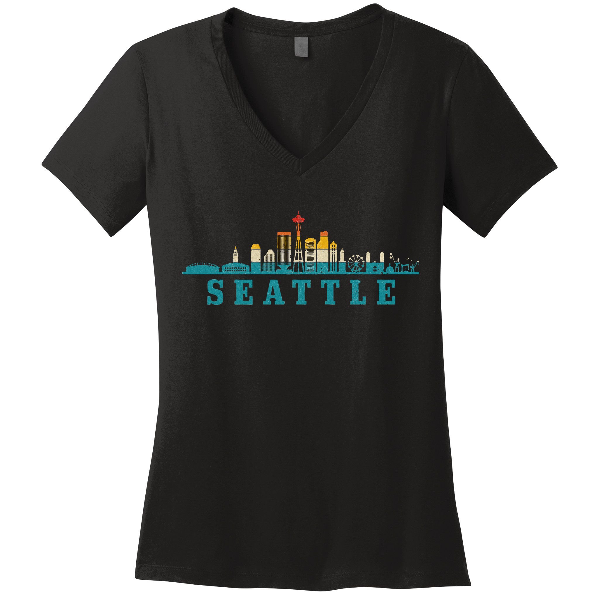 Seattle Skyline Washington Vintage Pride Retro Women's V-Neck T-Shirt