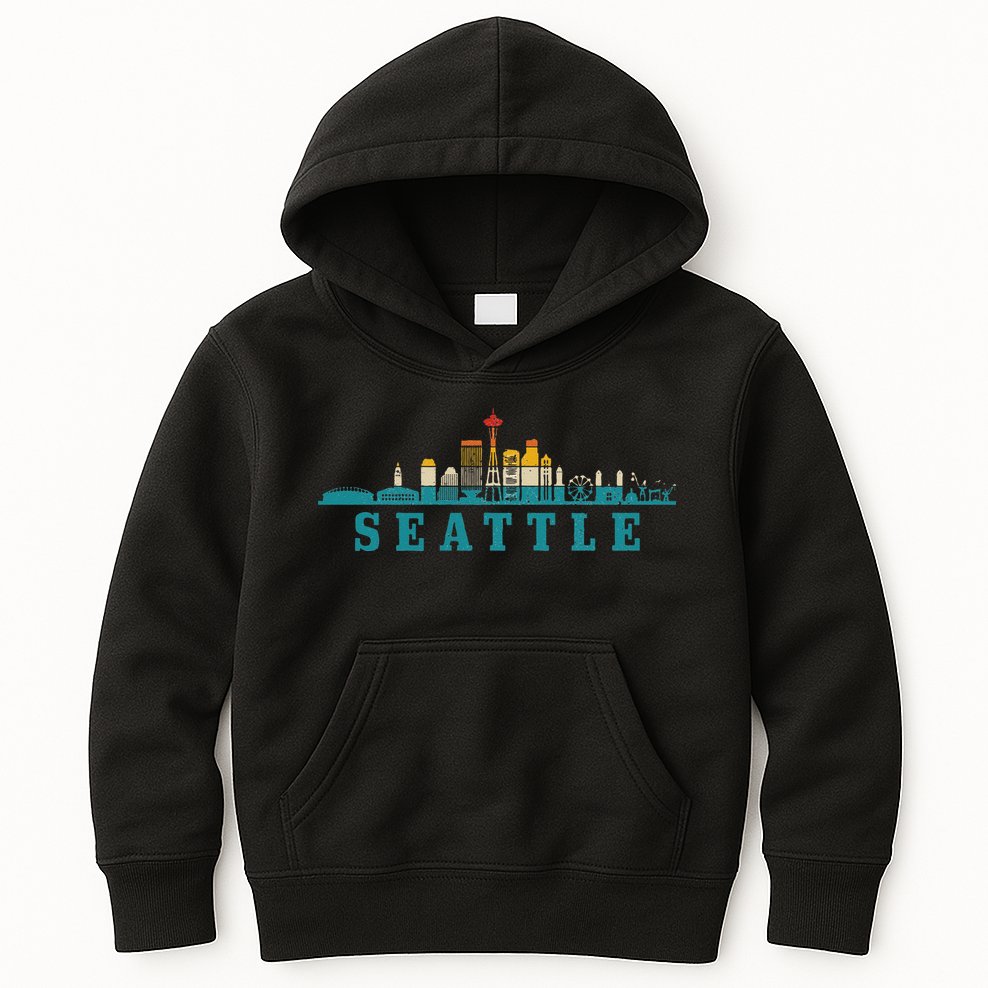 Seattle Skyline Washington Vintage Pride Retro Kids Hoodie