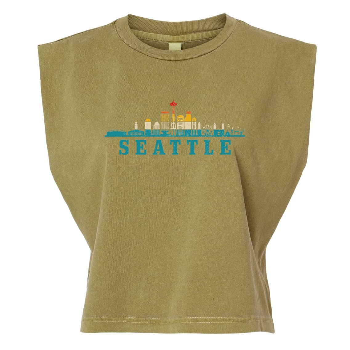 Seattle Skyline Washington Vintage Pride Retro Garment-Dyed Women's Muscle Tee