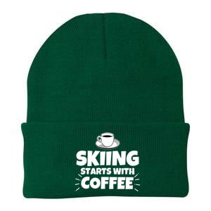 Skiing Starts With Coffee Funny Funny Gift Knit Cap Winter Beanie