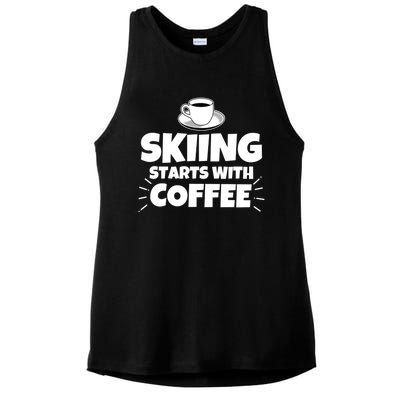 Skiing Starts With Coffee Funny Funny Gift Ladies PosiCharge Tri-Blend Wicking Tank