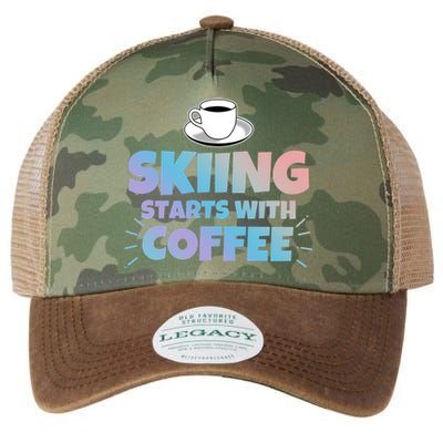 Skiing Starts With Coffee Funny Gift Legacy Tie Dye Trucker Hat