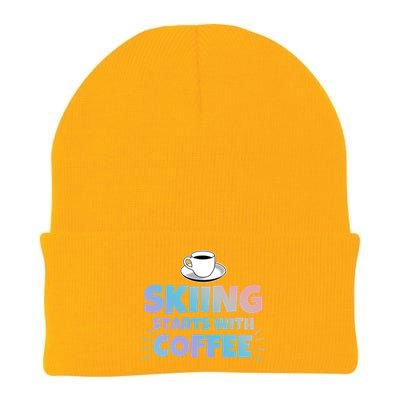 Skiing Starts With Coffee Funny Gift Knit Cap Winter Beanie