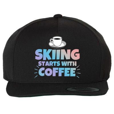 Skiing Starts With Coffee Funny Gift Wool Snapback Cap