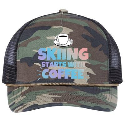 Skiing Starts With Coffee Funny Gift Retro Rope Trucker Hat Cap