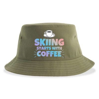 Skiing Starts With Coffee Funny Gift Sustainable Bucket Hat