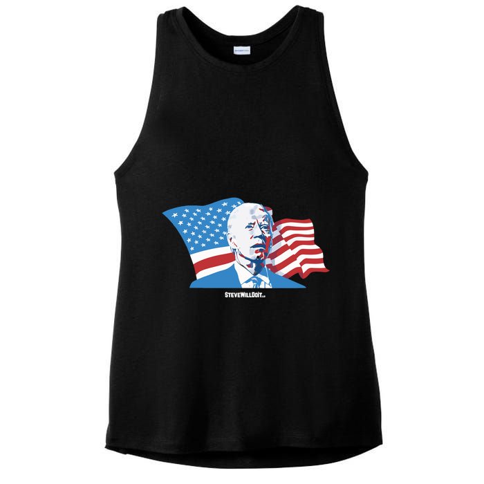 Stevewilldoit Steve Will Do It With Flag Ladies PosiCharge Tri-Blend Wicking Tank