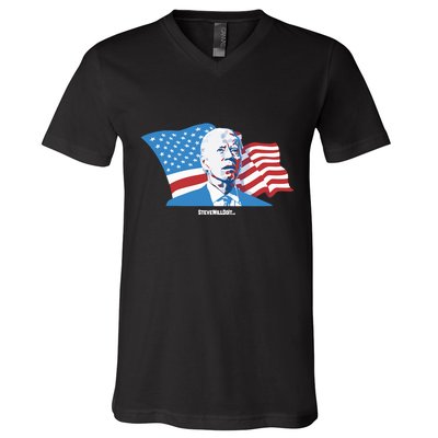 Stevewilldoit Steve Will Do It With Flag V-Neck T-Shirt