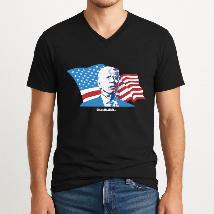 Stevewilldoit Steve Will Do It With Flag V-Neck T-Shirt