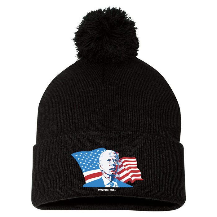 Stevewilldoit Steve Will Do It With Flag Pom Pom 12in Knit Beanie