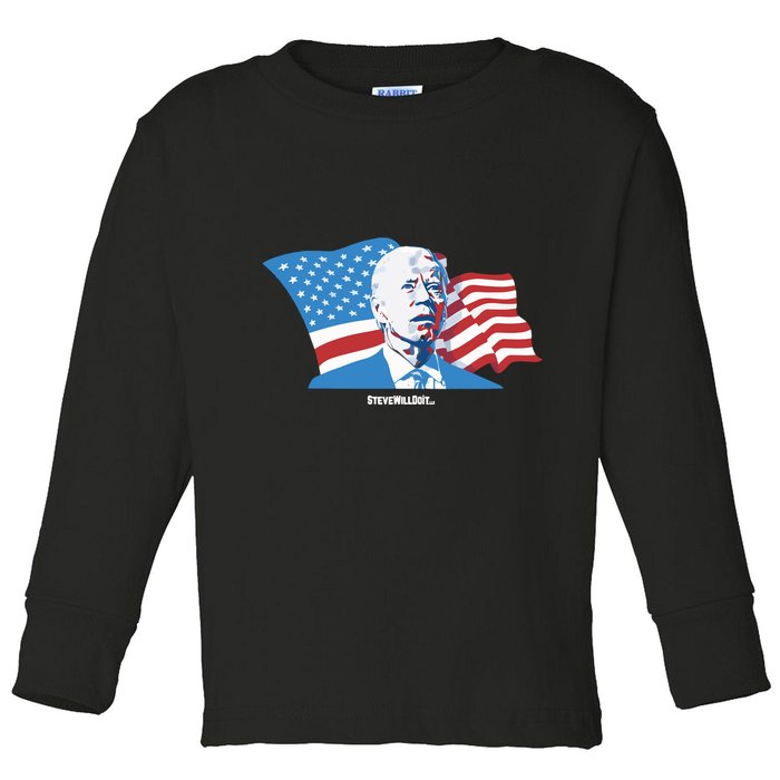 Stevewilldoit Steve Will Do It With Flag Toddler Long Sleeve Shirt