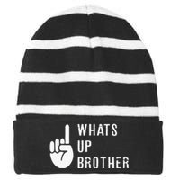 Sketch Streamer Whats Up Brother Striped Beanie with Solid Band