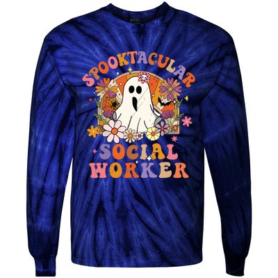 Spooktacular Social Worker Happy Halloween Spooky Matching Tie-Dye Long Sleeve Shirt