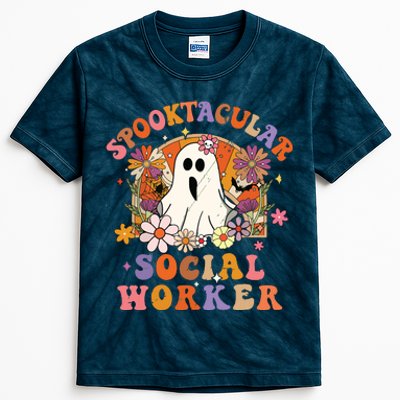 Spooktacular Social Worker Happy Halloween Spooky Matching Kids Tie-Dye T-Shirt