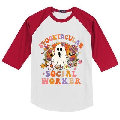 Spooktacular Social Worker Happy Halloween Spooky Matching Kids Colorblock Raglan Jersey