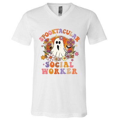 Spooktacular Social Worker Happy Halloween Spooky Matching V-Neck T-Shirt