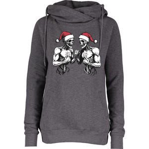 Santa Skeleton Wrestling Wrestler Halloween Christmas Xmas Womens Funnel Neck Pullover Hood