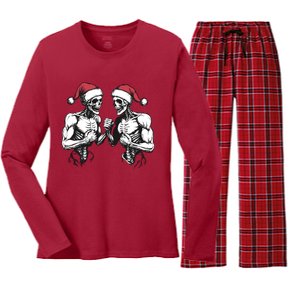 Santa Skeleton Wrestling Wrestler Halloween Christmas Xmas Women's Long Sleeve Flannel Pajama Set 