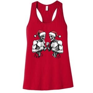 Santa Skeleton Wrestling Wrestler Halloween Christmas Xmas Women's Racerback Tank