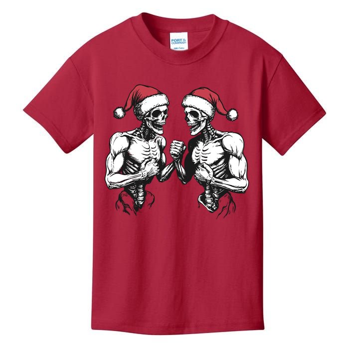 Santa Skeleton Wrestling Wrestler Halloween Christmas Xmas Kids T-Shirt