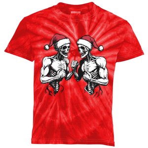 Santa Skeleton Wrestling Wrestler Halloween Christmas Xmas Kids Tie-Dye T-Shirt