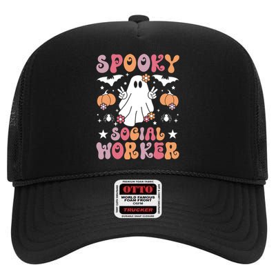 Spooky Social Worker Halloween Best Social Workers High Crown Mesh Back Trucker Hat