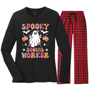 Spooky Social Worker Halloween Best Social Workers Women's Long Sleeve Flannel Pajama Set 