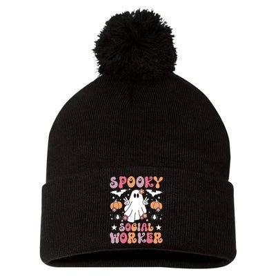 Spooky Social Worker Halloween Best Social Workers Pom Pom 12in Knit Beanie