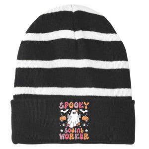 Spooky Social Worker Halloween Best Social Workers Striped Beanie with Solid Band