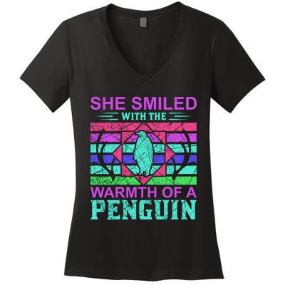 She Smiled With The Warmth Of A Penguin Women's V-Neck T-Shirt