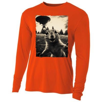 Squirrel Selfie With Ufos Squirrel Mom Funny Squirrel Lover Cooling Performance Long Sleeve Crew