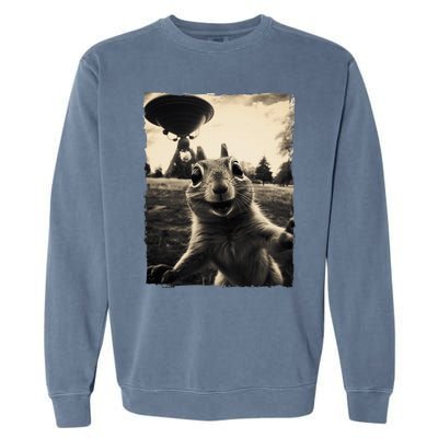 Squirrel Selfie With Ufos Squirrel Mom Funny Squirrel Lover Garment-Dyed Sweatshirt