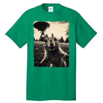 Squirrel Selfie With Ufos Squirrel Mom Funny Squirrel Lover Tall T-Shirt