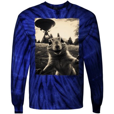 Squirrel Selfie With Ufos Squirrel Mom Funny Squirrel Lover Tie-Dye Long Sleeve Shirt