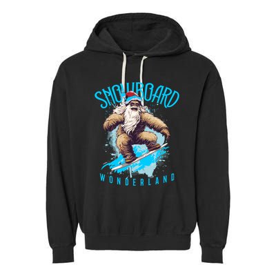 Sasquatch Snowboard Wonderland Christmas Bigfoot Garment-Dyed Fleece Hoodie