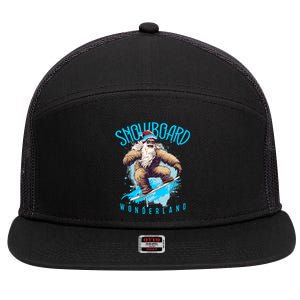 Sasquatch Snowboard Wonderland Christmas Bigfoot 7 Panel Mesh Trucker Snapback Hat