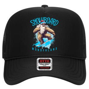 Sasquatch Snowboard Wonderland Christmas Bigfoot High Crown Mesh Back Trucker Hat